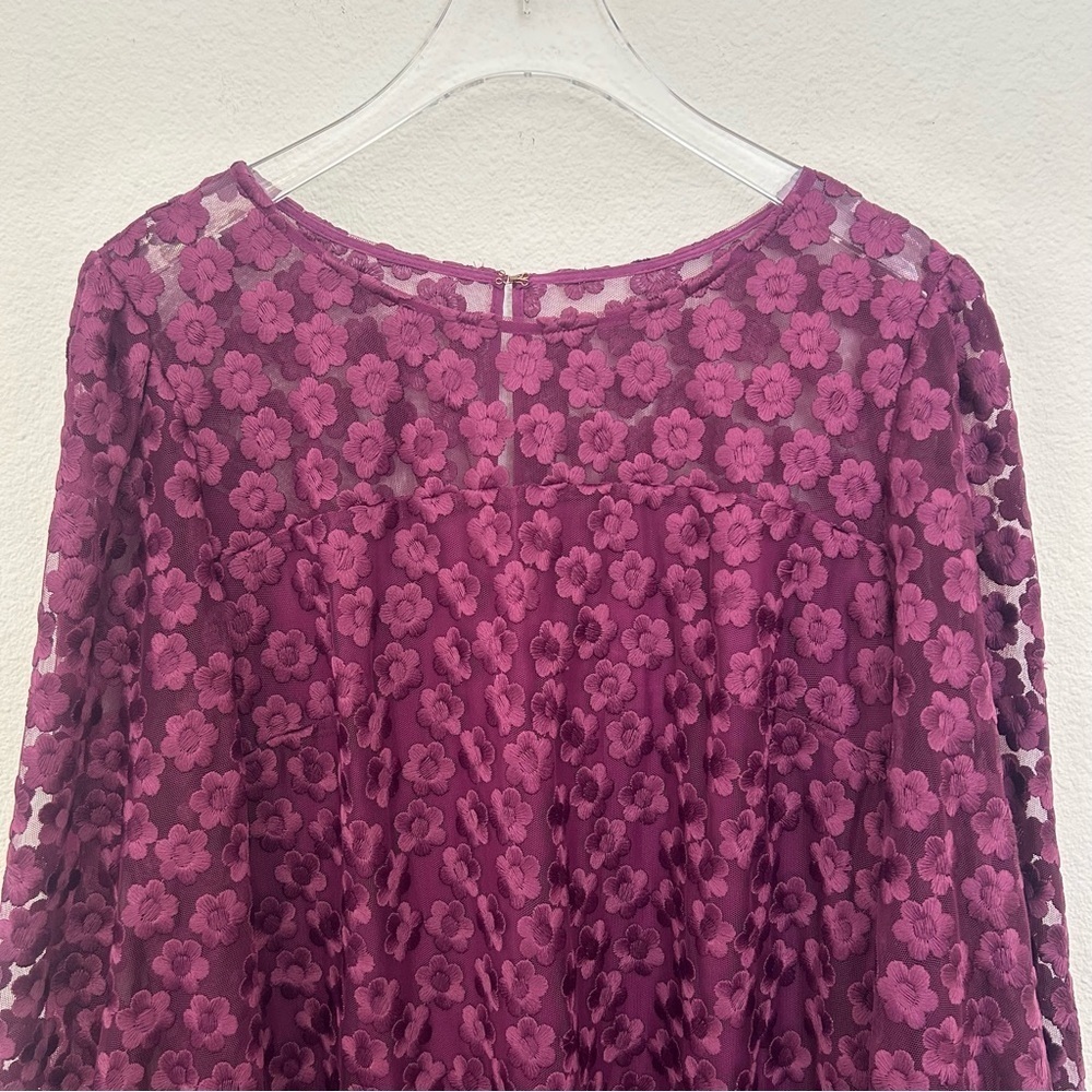 Trina Turk Lace Airie Dress Long Sleeve Sheer Fall Floral Purple Size 8 FLAW - Picture 3 of 15